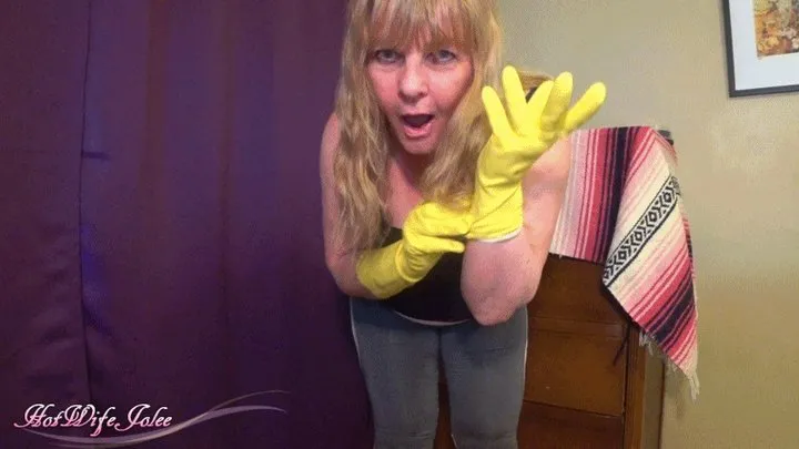 Yellow latex gloves anal fingering