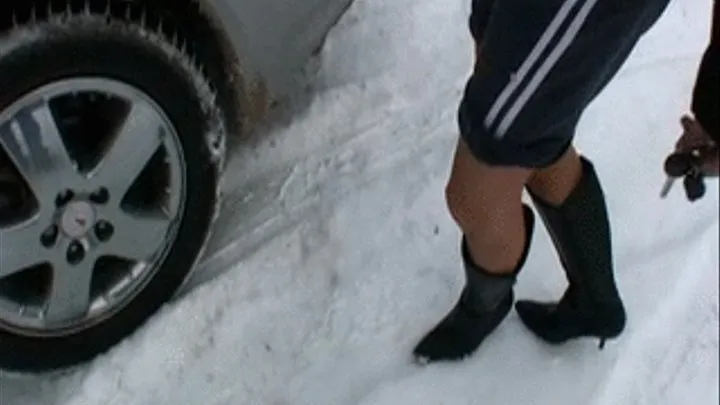 Jenna Stuck In Snow Wearing Boots