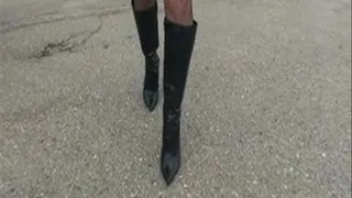 Jackie Drives In Boots and Fishnets