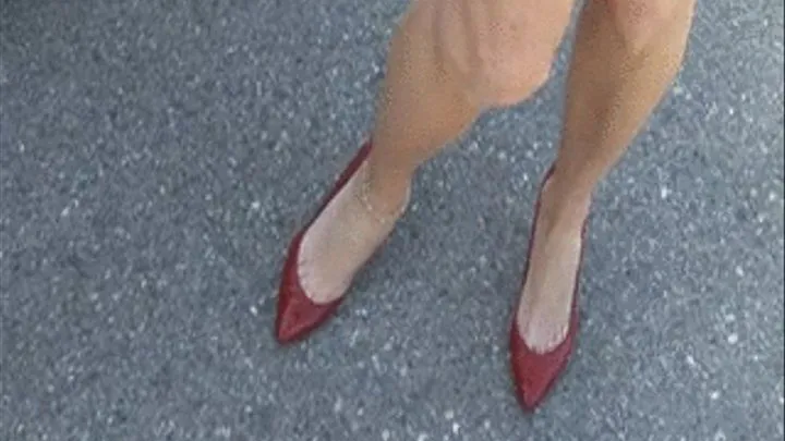 Jackie Revs and Burns In Red Pumps