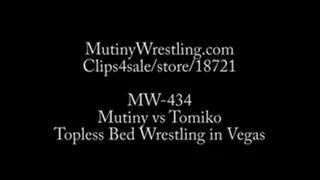 MW-434 TOMIKO vs Mutiny Female bed wrestling TOPLESS Part 3