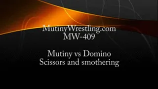 MW-409 Mutiny vs Domino TOPLESS FACESITTING BREASTS SMOTHERING SCISSORS! full video