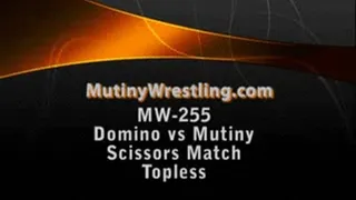 MW-255 Mutiny Vs Domino Fantasy Scissors and smothering TOPLESS Full Video