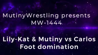 MW-1444 Carlos vs Lily-Kat and Mutiny wrestling and foot domination