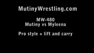 MW- Mutiny vs Myleena Sexy Prto Style lift and carry in shiny spandex Part 3