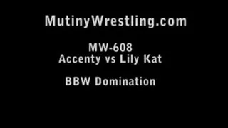 MW-608 ACCENTY dominating Lily Kat BBW (Bearhugs, scissors, schoolgirl pin, breasts smothering) Full Video