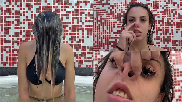 Khamy Plays With Her Nose N Face On Hot Tub Clip 01