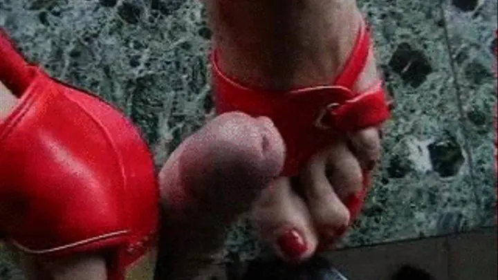 Red sandles footjob