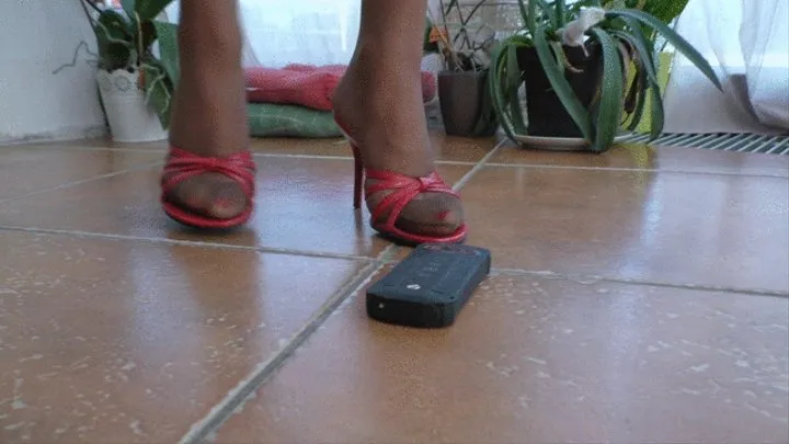 Red striped mules and telephone