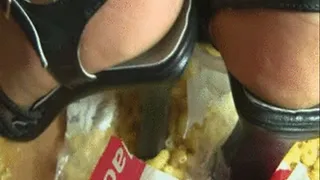 Black heels crushed macaroni.