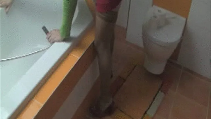 Job in bathroom in heels.