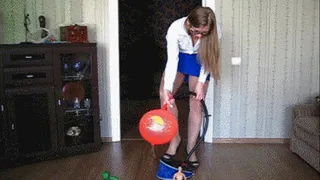 Pedal pumping, balloons and doll! (balloons stuffing)