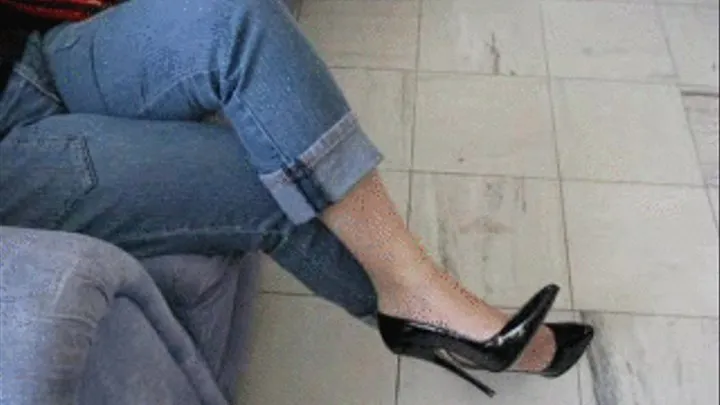 Leg show on 6" black heels