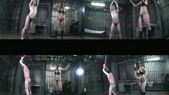 Man's hands are tied up as mistress continuously lashes his back - Full version ( - AVI Format)