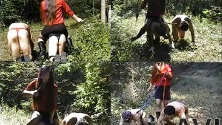 Shoulder Riding In The Woods With The PonyBoys! Outdoor FEMDOM Action!- Part 2 (Faster Download - )