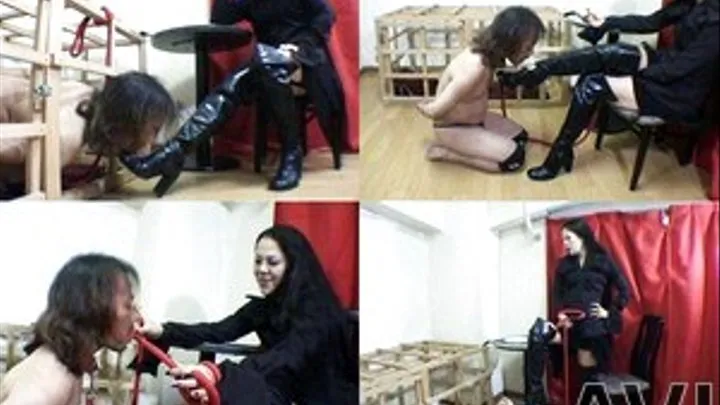 Foot Slave Got Out Of His Cage To Eat Through Domina's Boots - Full version (Faster Download - )