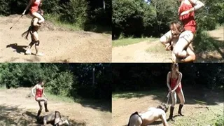 Femdomme Rides Exhausted Ponyboy Out! Extreme Outdoor Whipping! - Full version ( - AVI Format)