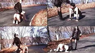 Outdoor Humiliation! Poor Slave Walks On His Knees Up The Mountain - Full version ( - AVI Format)