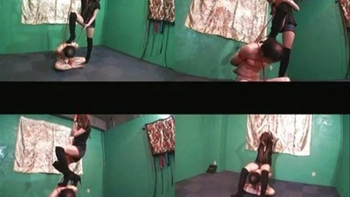 Tied Up Man Sits On The Floor As Domina Dangles On Top Of Him! - Full version