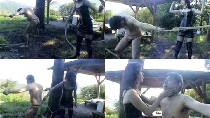 Collared Slave In The Woods With Hands And Feet Tied For Nonstop Caning - Part 1