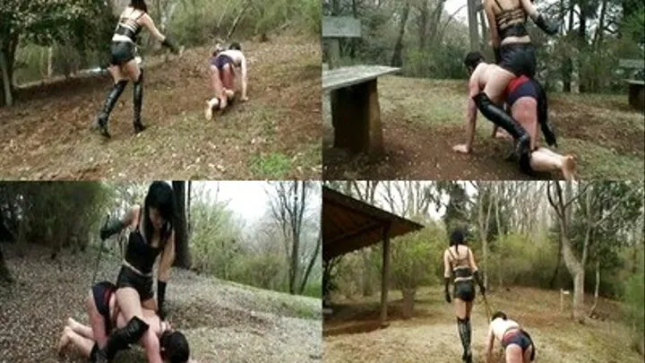 Mistress rides Her Ponyboy As They Stroll In The Dirty Woods - Full version