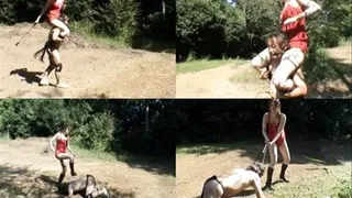 Femdomme Rides Exhausted Ponyboy Out! Extreme Outdoor Whipping! - Full version