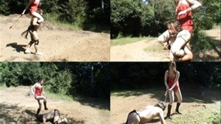 Femdomme Rides Exhausted Ponyboy Out! Extreme Outdoor Whipping!