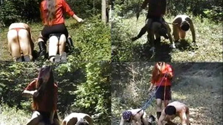 Shoulder Riding In The Woods With The PonyBoys! Outdoor FEMDOM Action!- Part 2 (Faster Download)