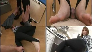 Naked man removes lady's heels so she could give his cock a footjob - Part 1 (Faster Download)