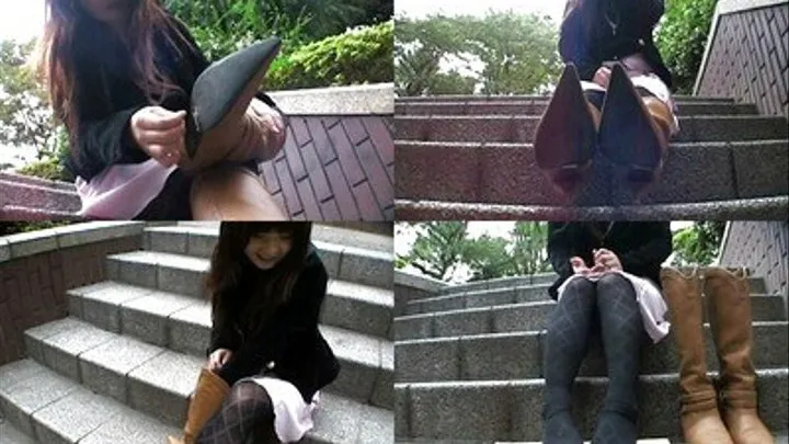 Oriental Chic Slips Off Her Ankle High Boots Outdoors! - Full version ( - AVI Format)