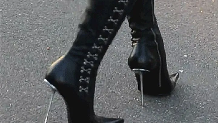 Walking in metal heels boots