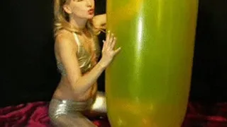 Alina riding on a giant balloon and pop it -LQ