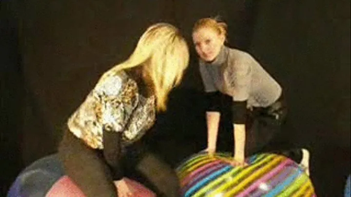 Christina + Nikki riding Beachballs in Jeans -LQ