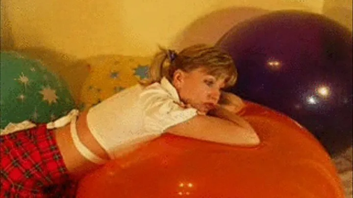 Schoolgirl Alina pops and deflate big balloons -LQ