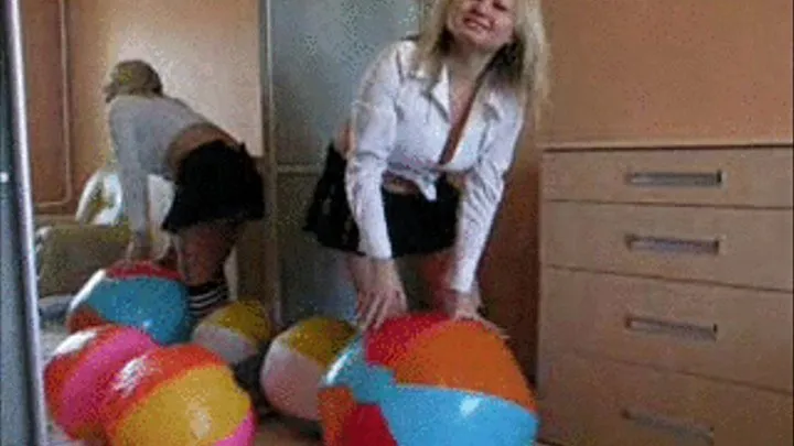 Christina as a Schoolgirl plays with beachballs -LQ