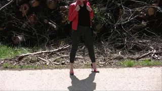 black red high heel walk