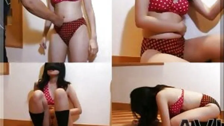 Blindfolded lady in polka dotted bikini endures stomach pain due to punches - Part 3 (Faster Download - )