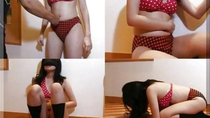 Blindfolded lady in polka dotted bikini endures stomach pain due to punches - Part 3 ( - AVI Format)