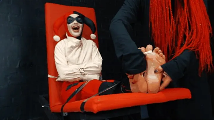 Crazy Harley Quinn fails - Long feet tickle, licking toes and straitjacket + gag