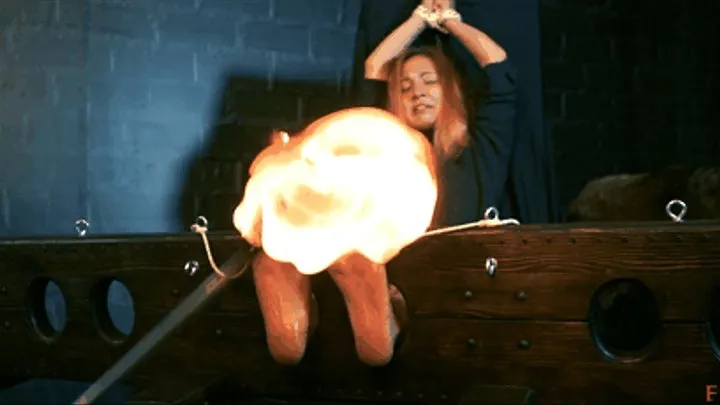 Ameliya the witch - bastinado and 3 of her feet with fire, wax and needles