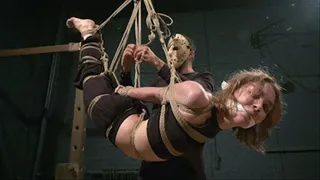 Gaya's first serious bondage experience, tight ropes, suspension and hogtie