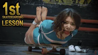 Betty in a weird skateboarding club. Her first lesson