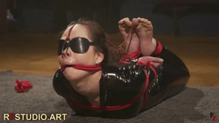 Minseo in a Catsuit - First Bondage Experience Part 1 - Hogtie, BoxTie, Blindfold, Nose Hook