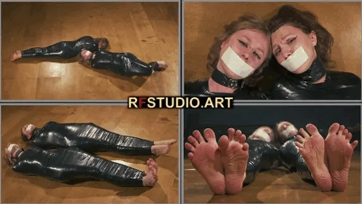 Mandy and Bramble - Double Tight PVC Mummification Part 2 - Struggling on the Floor