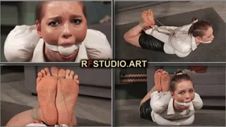 Guzel - Hogtied Barefoot Secretary with a Huge BallGag