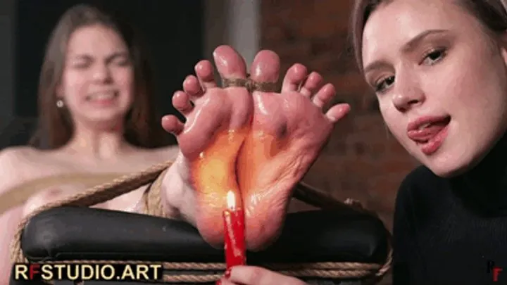 Foxy Bound to a Bench - Astrid Plays with Fire and Worships Her Feet