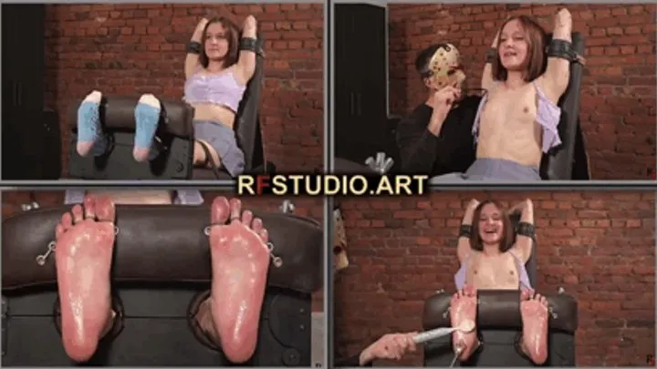 Deborah - First Upper Body and Foot Tickling in Stocks