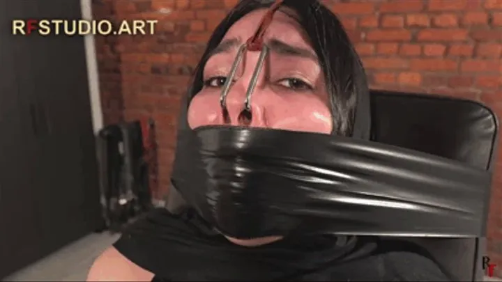 Dzhumana explores her limits - Tight tapegag, nosehook and tough bastinado