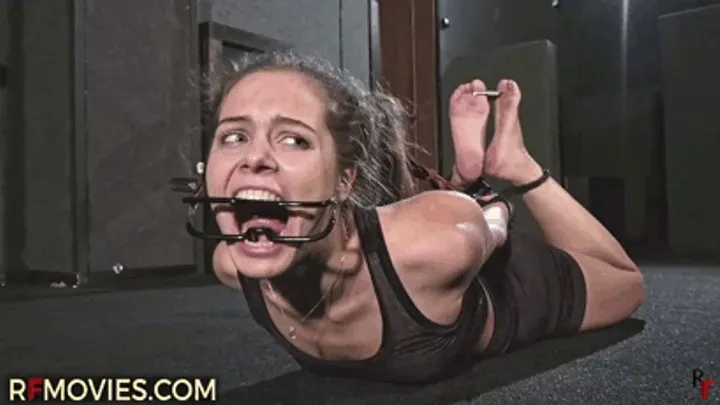 Leya - Her tightest handcuffs hogtie with mouth dilator gag