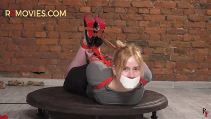 Krelly - Hogtie on the turntable in high heels and taped mouth